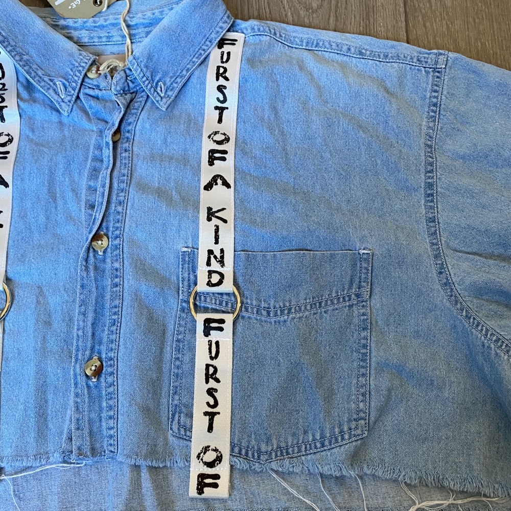 Furst Of A Kind Vintage Cut Off Button Down Top OS - Picture 5 of 12